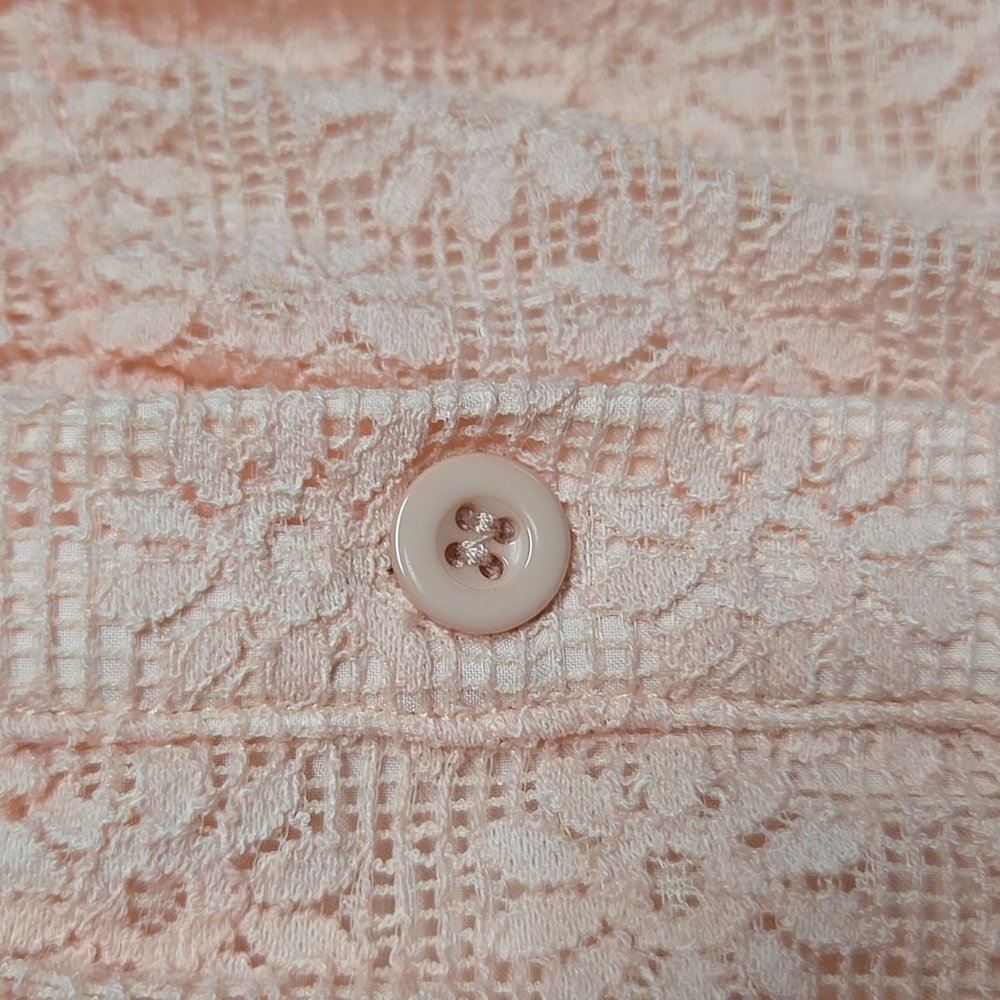 PRETTYGARDEN Lace Long Sleeve Eyelet Button-Down Blouse Sz Small Pink - Picture 5 of 8